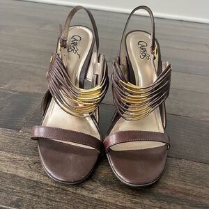 Carlos Brown and Gold Sandals with Metallic Straps